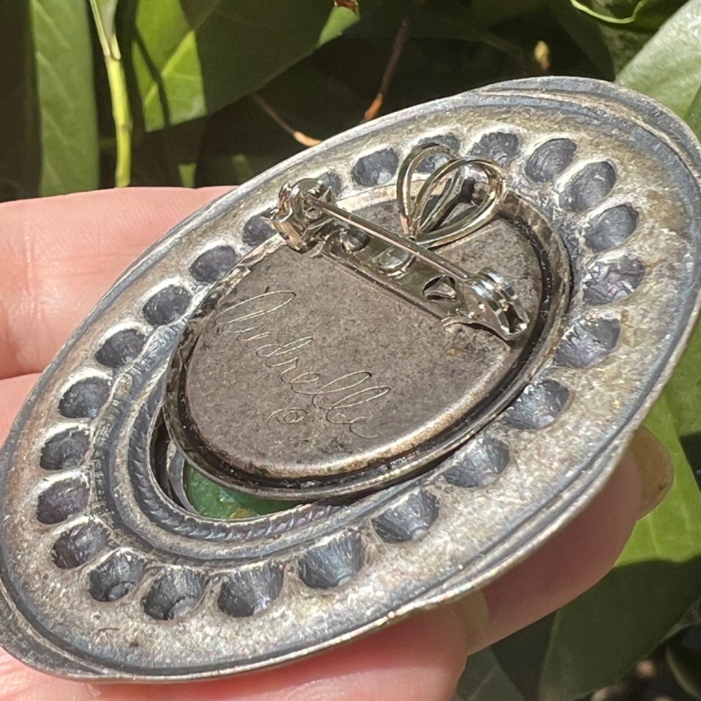 VINTAGE CHINESE EXPORT STERLING CARVED PEKING GLASS STATEMENT PENDANT PIN BROOCH - Picture 6 of 16